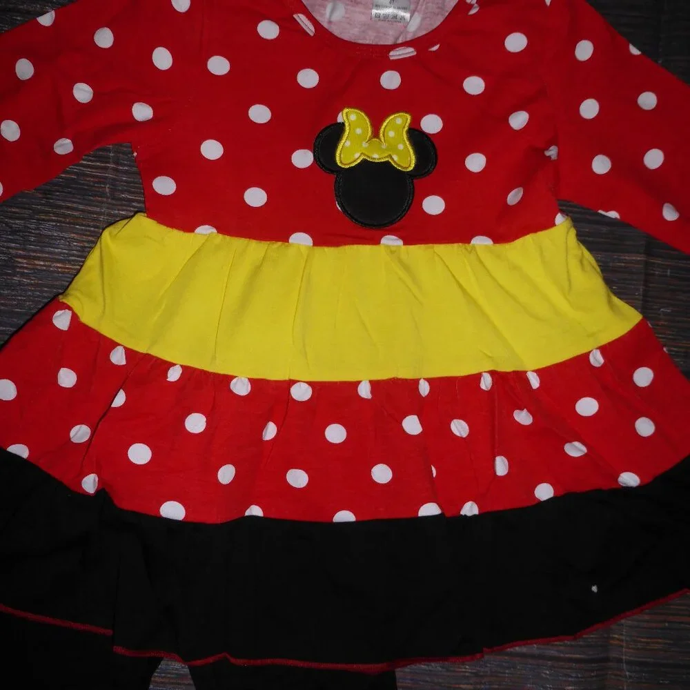 Boutique Minnie Mouse Girls Long Sleeve Tunic Dress Outfit Set